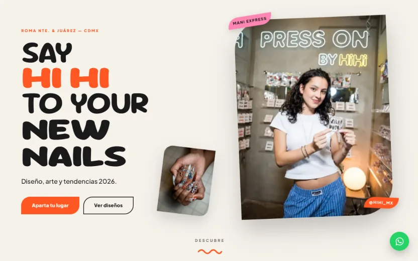 Página web de HiHi Nails, salón de uñas en la Ciudad de México