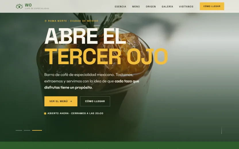 Página web de WO Barra de Café, barra de café de especialidad en la Ciudad de México